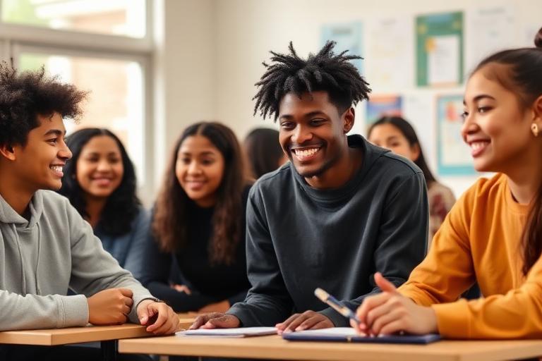 Racially diverse students working together